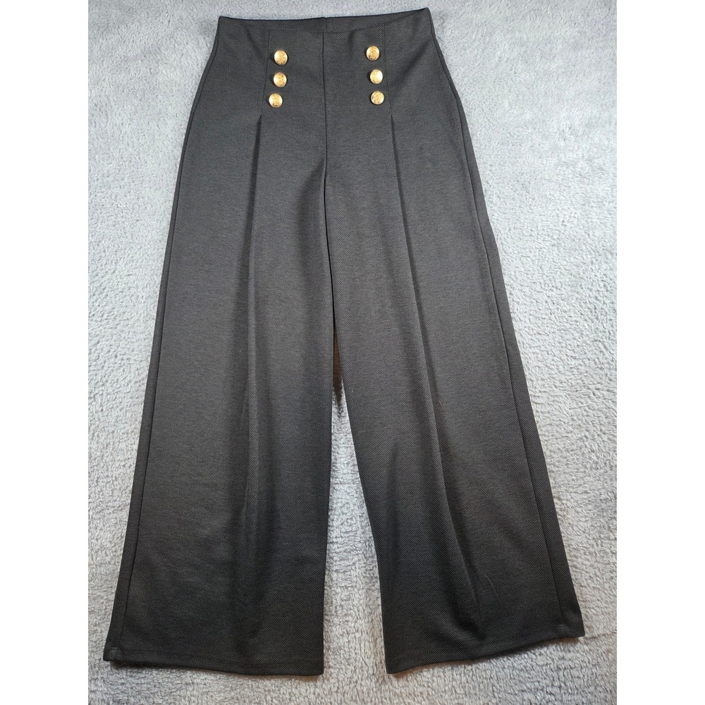 Zara Wide Leg Sailor Pants Medium Grey Women Gold Button High Waist Trousers